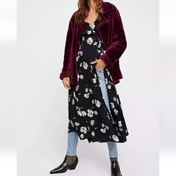 Free People So Sweetly Floral Midi Dress Size S Long Sleeves - Picture 2 of 16